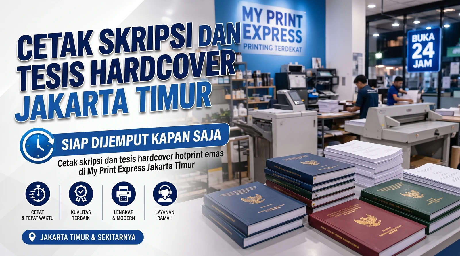 Cetak skripsi dan tesis hardcover hotprint emas di My Print Express Jakarta Timur
