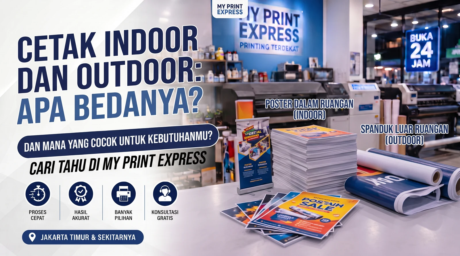 Perbandingan cetak indoor dan outdoor pada poster dalam ruangan dan spanduk di luar ruangan